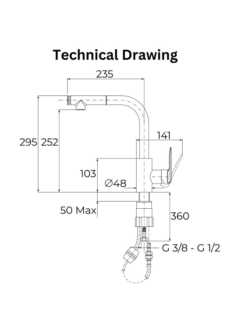 High Spout Pull-Out Kitchen Tap with Swivel Spout, Anti-Scale Aerator, and 2-Function Spray IN 938 PLUS