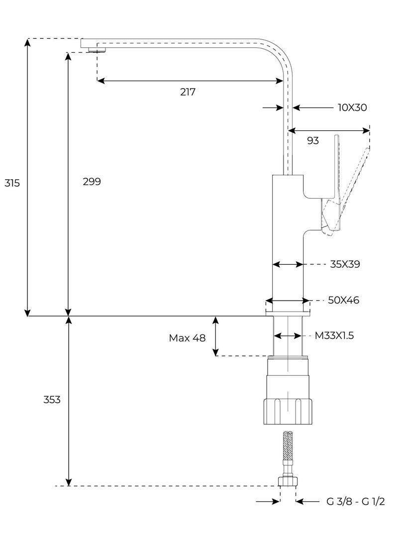 TEKA Single Lever Kitchen Tap with Slim Swivel High Spout and Cube Body Brooklyn BKY 915