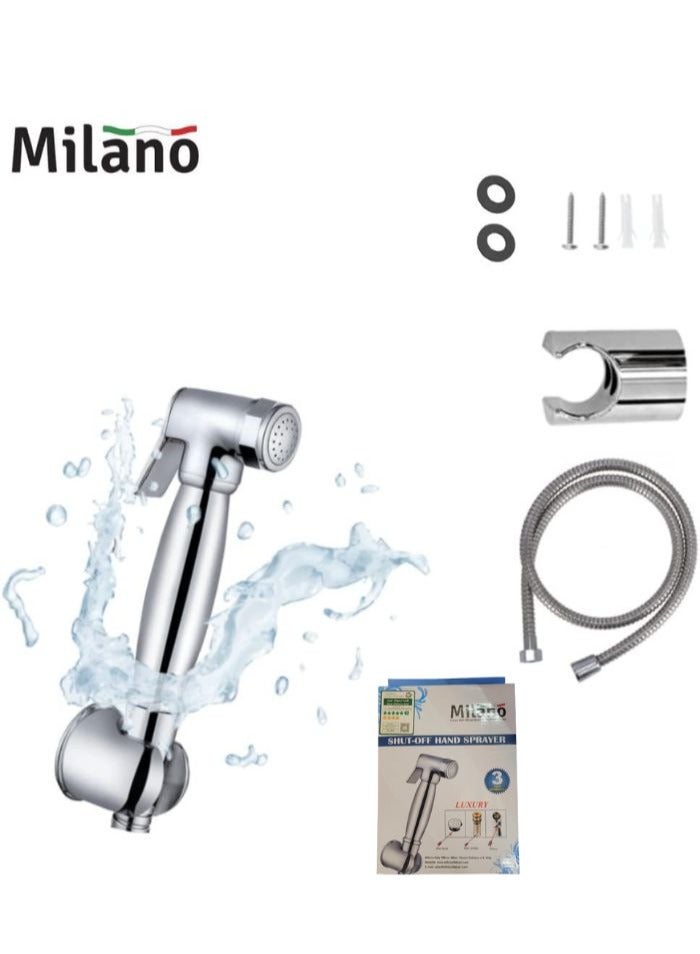 Shut-Off Hand Sprayer with Hose - Luxury High-Pressure Bidet Spray with Brass Cartridge, Chrome Finish, 1.2m Flexible Hose