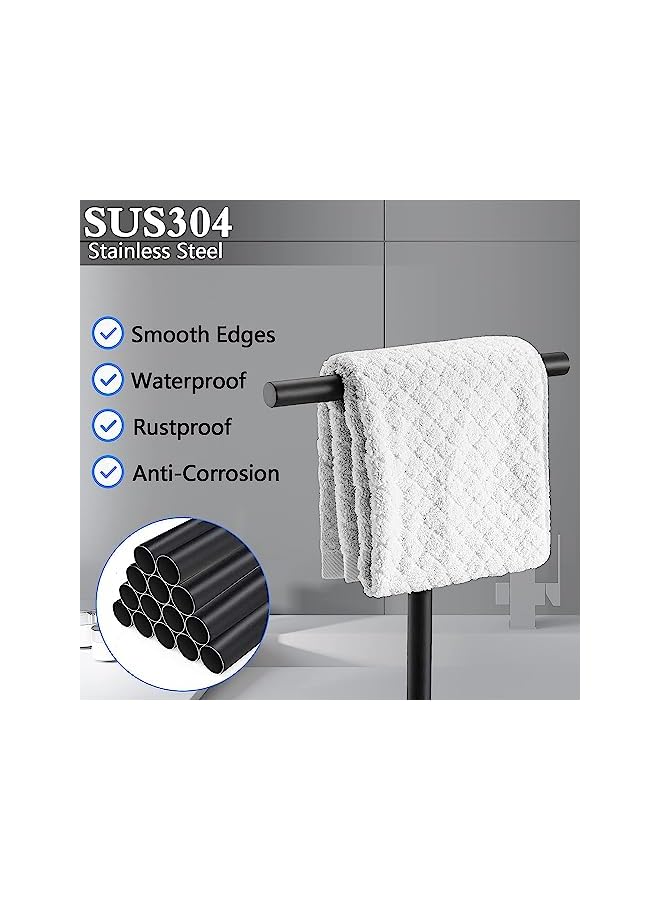 Bath Hand Towel Holder Standing, SUS304 Stainless Steel T-Shape Towel Bar Rack Stand, Tower Bar for Bathroom Kitchen Vanity Countertop (Matt Black)