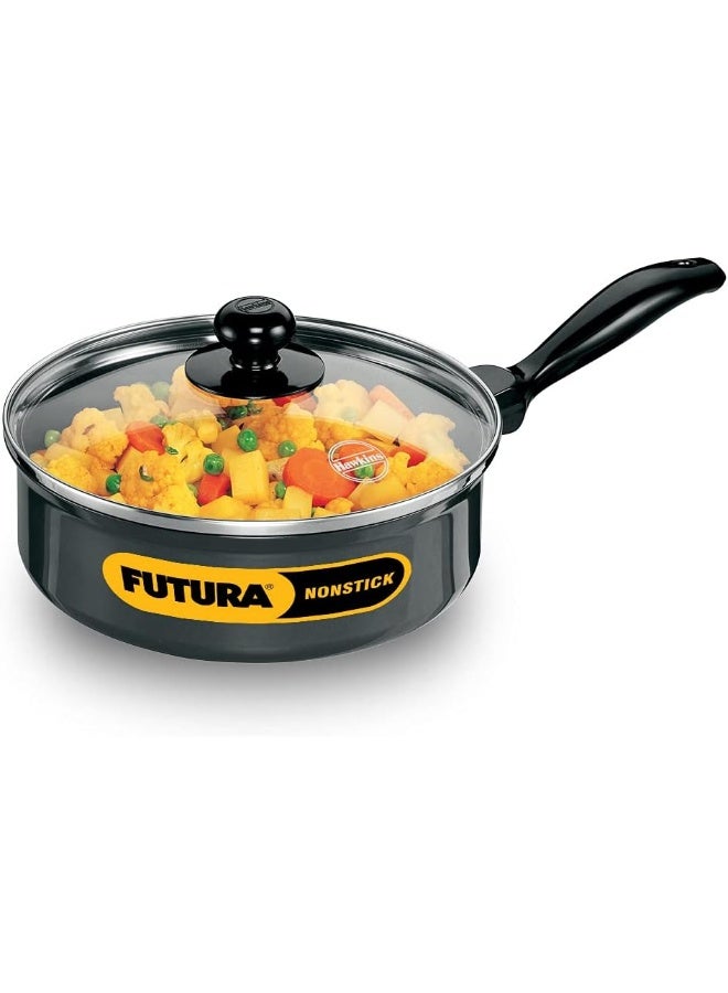 Futura Nonstick Curry Pan Saute Pan 2 Litre 20 cm 3.25 mm with Glass Lid Black