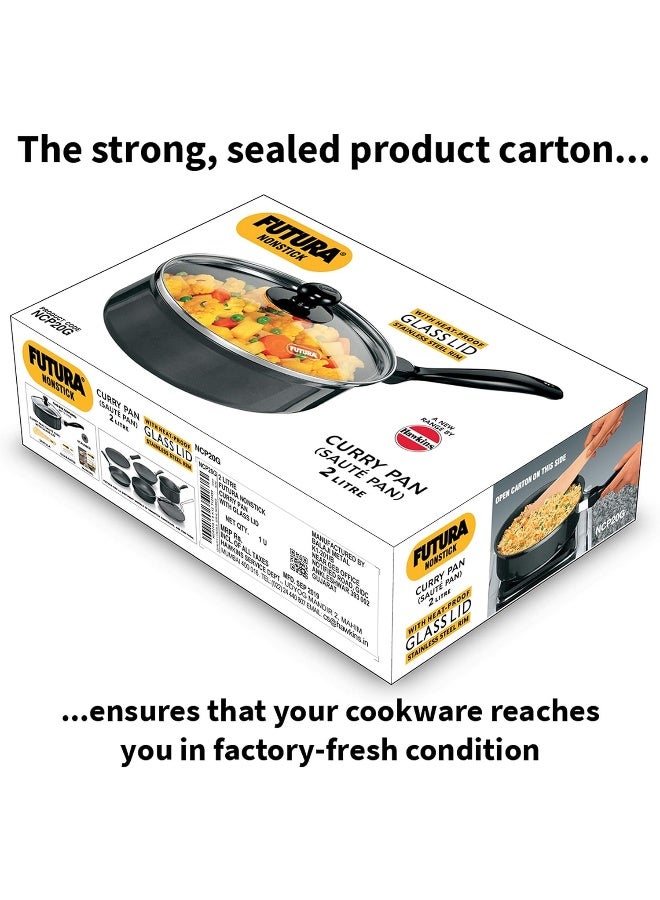 Futura Nonstick Curry Pan Saute Pan 2 Litre 20 cm 3.25 mm with Glass Lid Black