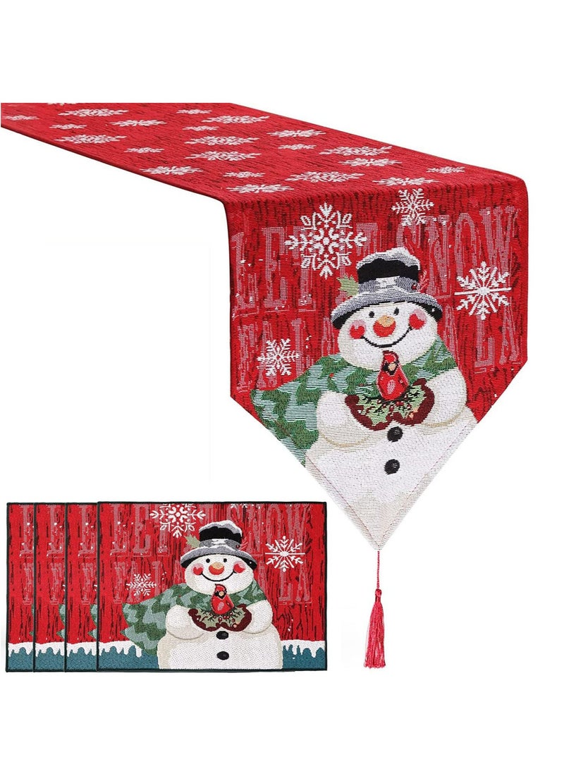 Tablecloth Placemat Set Embroidered Snowflake Tablecloth 74 x 13 inches Catering Table Runner for Holiday Party Winter Themed Decoration Christmas (1 Runner + 4 Placemats)