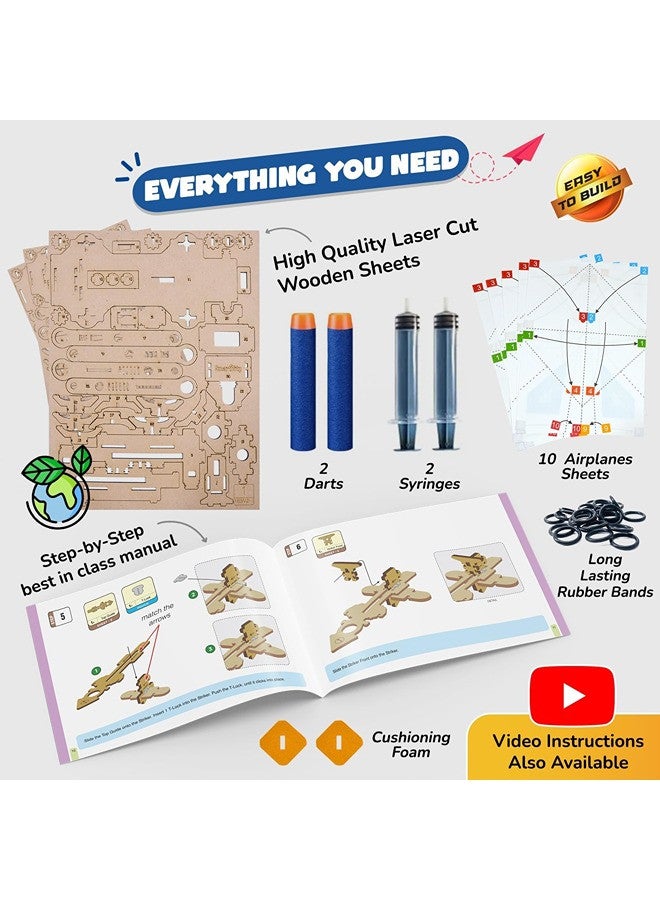 Smartivity Hydraulic Plane Launcher Educational DIY Toy, Blue/Beige, Multicolor