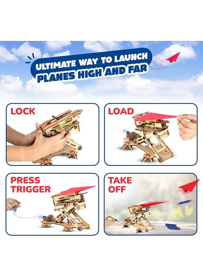 Smartivity Hydraulic Plane Launcher Educational DIY Toy, Blue/Beige, Multicolor