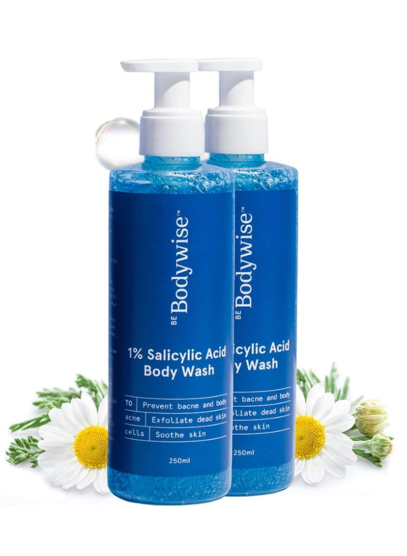 Be Bodywise 1% Salicylic Acid Body Wash 500ml | Helps to Prevent Body Acne & Cleanse Skin | Paraben and SLS free | Pack of 2