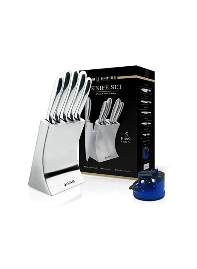 Knife Set, 5pcs Kitchen Knife Set with Sharpener, Knife Set for Kitchen with Block, Kitchen Accessories, Stainless Steel Kitchen Knives, Kitchen Essentials