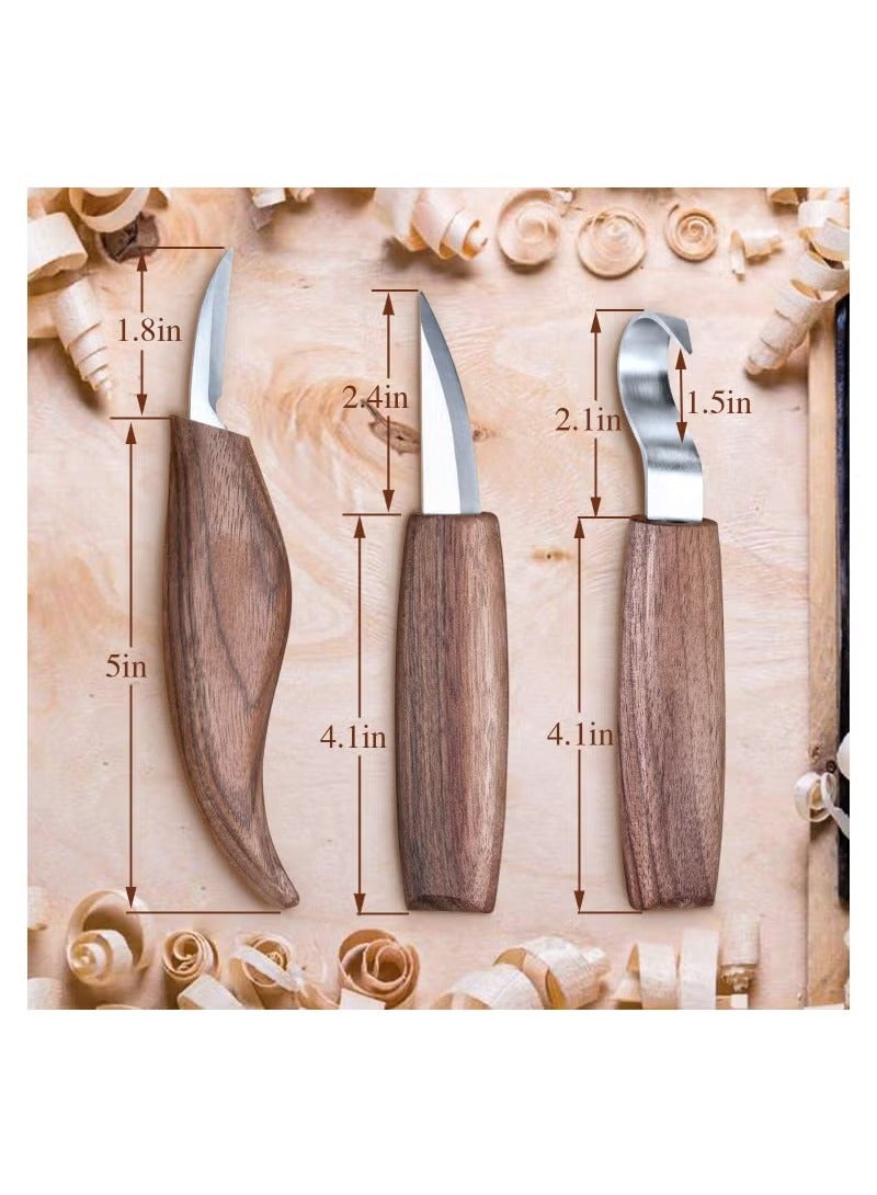 7-in-1 Wood Carving Kit, Wood Carving Tools Set with Carving Hook Knife Whittling Knife Chip Carving Knife Woodworking Gloves Carving Knife Sharpener Whittling Tool Package for Beginners Woodworking