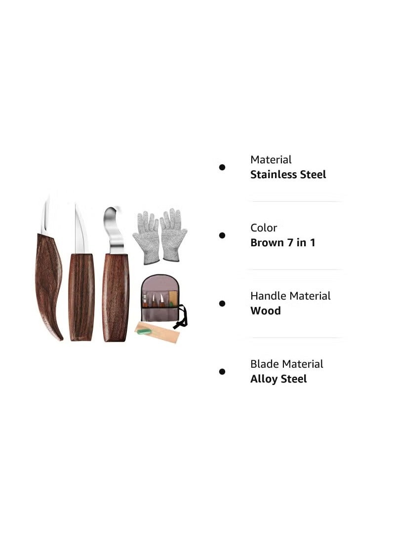 7-in-1 Wood Carving Kit, Wood Carving Tools Set with Carving Hook Knife Whittling Knife Chip Carving Knife Woodworking Gloves Carving Knife Sharpener Whittling Tool Package for Beginners Woodworking