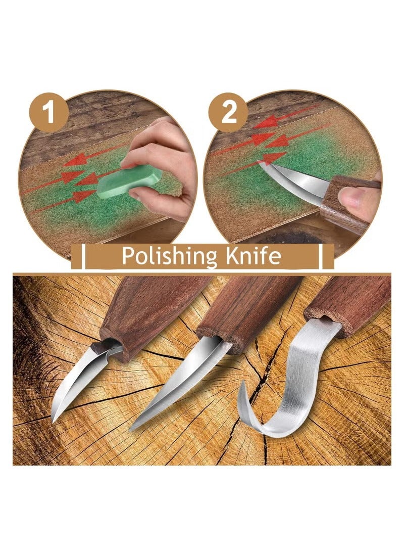 7-in-1 Wood Carving Kit, Wood Carving Tools Set with Carving Hook Knife Whittling Knife Chip Carving Knife Woodworking Gloves Carving Knife Sharpener Whittling Tool Package for Beginners Woodworking