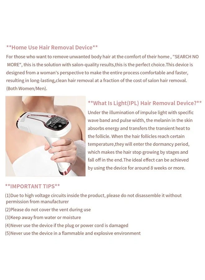 IPL Hair Removal for Women and Men Permanent Hair Removal,Ice Compression Painless Laser Hair Removal Device,0.5s/flash,5 Energy Levels,for all skin colors