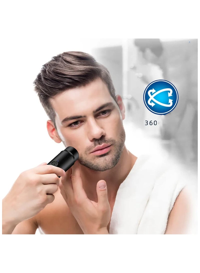 Mini Portable Electric Shaver - Ipx7 Waterproof Cordless Pocket Size Washable Electric Razor, USB Men's Rechargeable Wet and Dry Rotary Shaver for Traveler or Emergency Business Trips (Black)