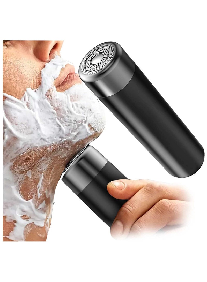 Mini Portable Electric Shaver - Ipx7 Waterproof Cordless Pocket Size Washable Electric Razor, USB Men's Rechargeable Wet and Dry Rotary Shaver for Traveler or Emergency Business Trips (Black)