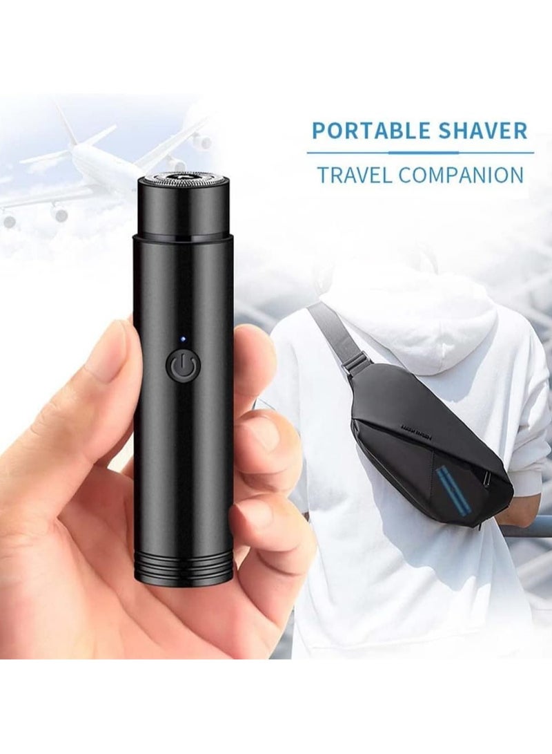 Mini Portable Electric Shaver - Ipx7 Waterproof Cordless Pocket Size Washable Electric Razor, USB Men's Rechargeable Wet and Dry Rotary Shaver for Traveler or Emergency Business Trips (Black)