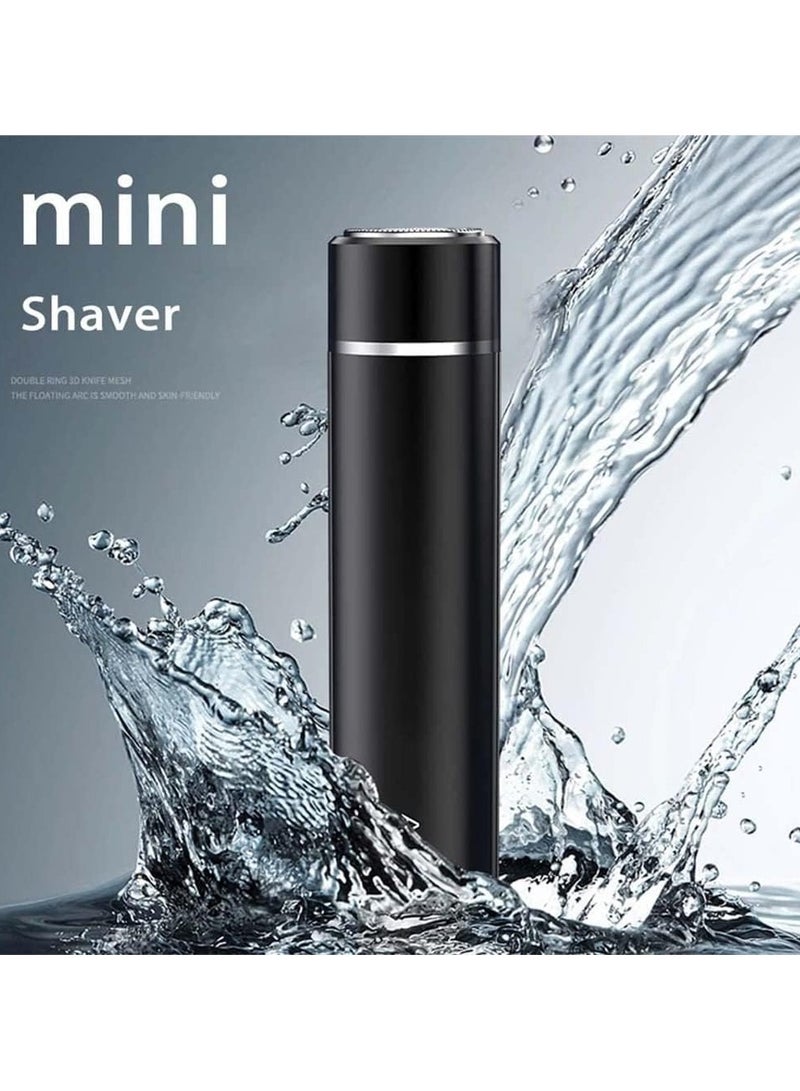 Mini Portable Electric Shaver - Ipx7 Waterproof Cordless Pocket Size Washable Electric Razor, USB Men's Rechargeable Wet and Dry Rotary Shaver for Traveler or Emergency Business Trips (Black)