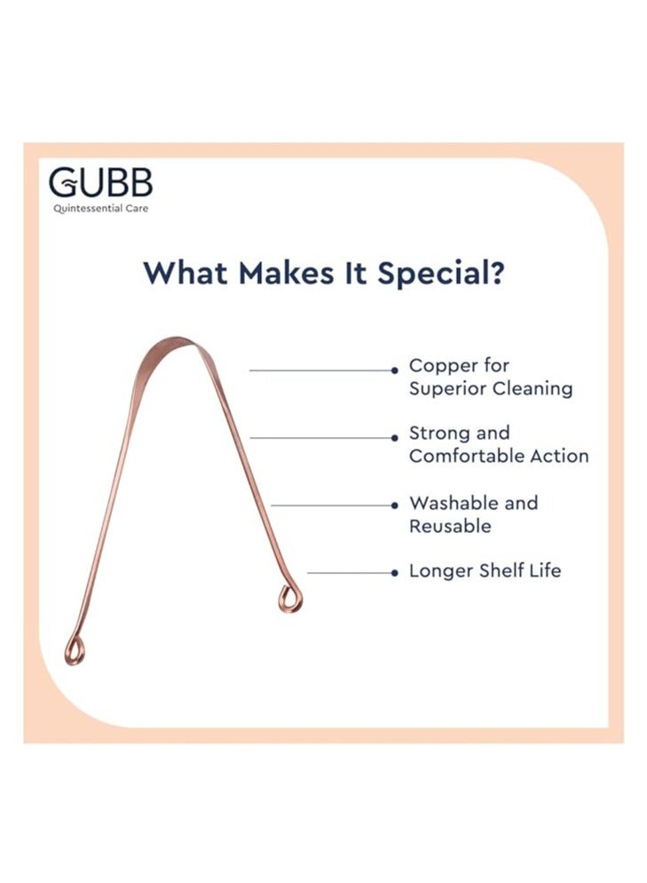 GUBB Copper Tongue Cleaner For Kids & Adults | Easy to use | Simple Design | Made up of 100% Pure Copper | Optimal for Oral Hygiene and Bad Breath Treatment | Ayurvedic Tongue Scraper For Bad Breath (Round) - Pack of 2