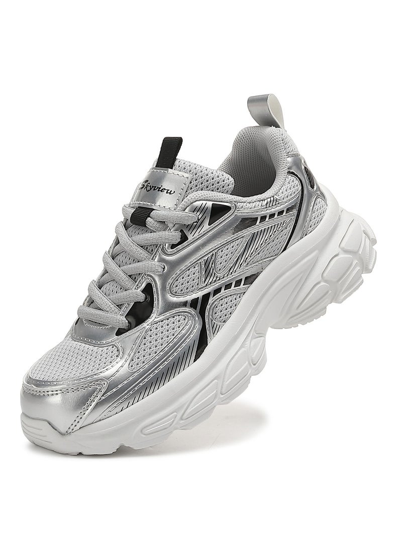Sky View Boys Girls Shoes Kids Sneakers Tennis Running Shoes Lace-up Unisex Lightweight Breathable Walking Shoes High Quality Glossy Material Fashin Sports Shoes For Children's