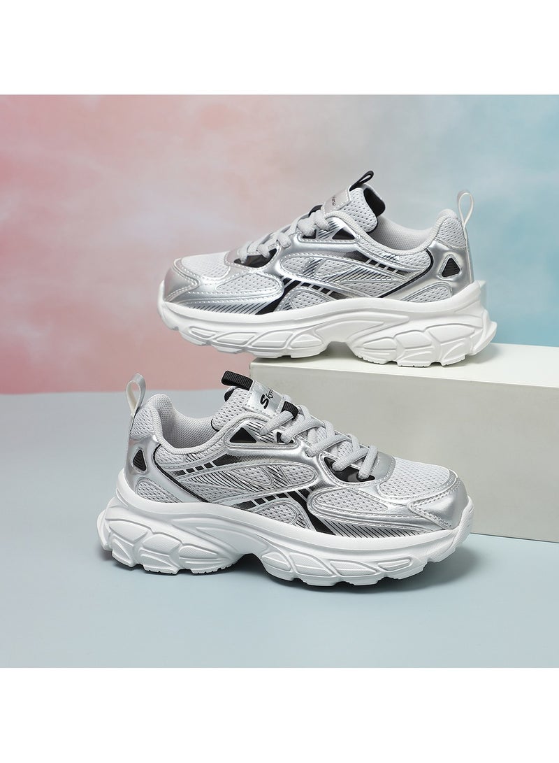 Sky View Boys Girls Shoes Kids Sneakers Tennis Running Shoes Lace-up Unisex Lightweight Breathable Walking Shoes High Quality Glossy Material Fashin Sports Shoes For Children's
