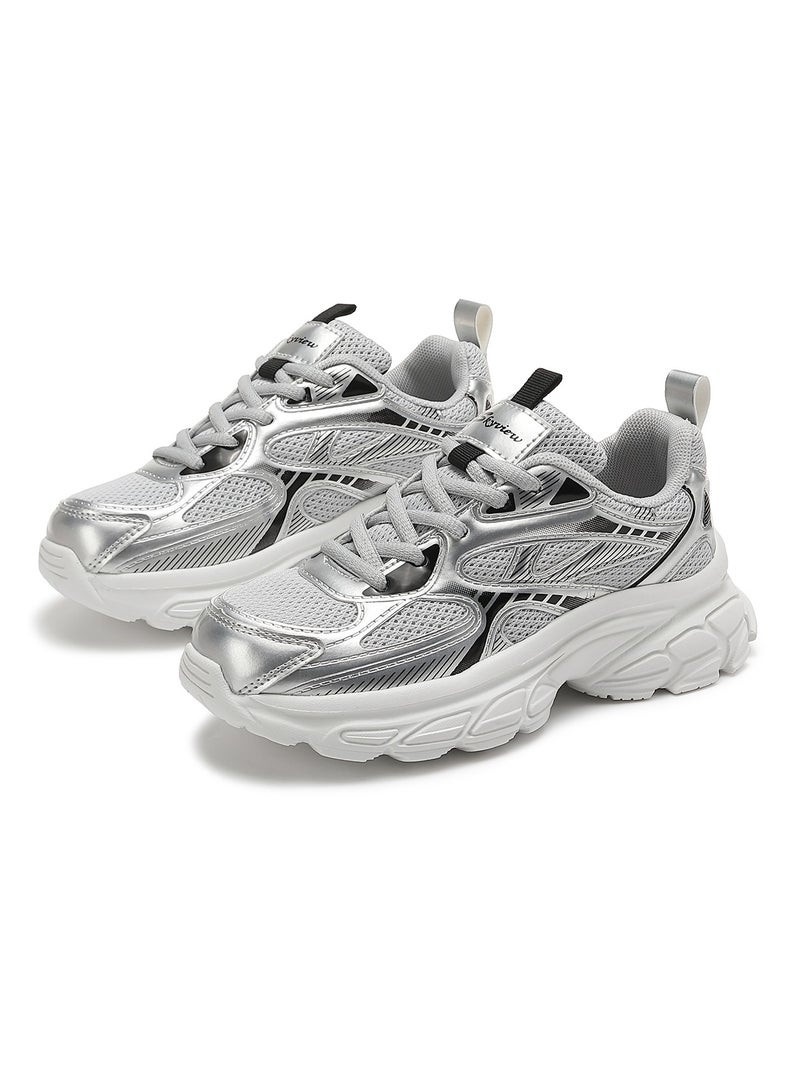 Sky View Boys Girls Shoes Kids Sneakers Tennis Running Shoes Lace-up Unisex Lightweight Breathable Walking Shoes High Quality Glossy Material Fashin Sports Shoes For Children's