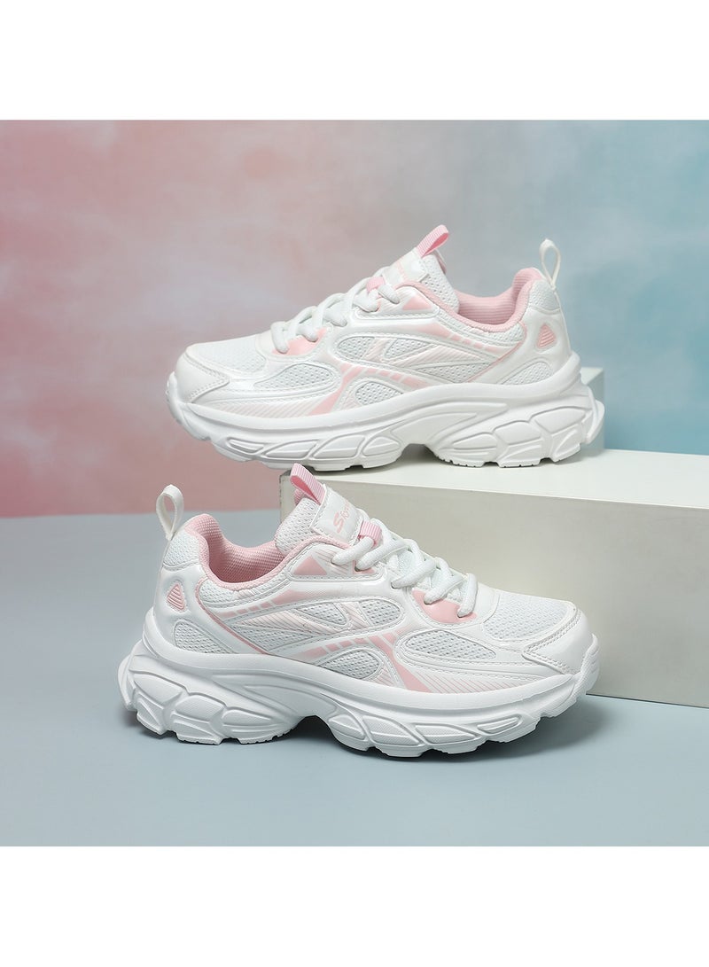 Sky View Boys Girls Shoes Kids Sneakers Tennis Running Shoes Lace-up Unisex Lightweight Breathable Walking Shoes High Quality Glossy Material Fashin Sports Shoes For Children's