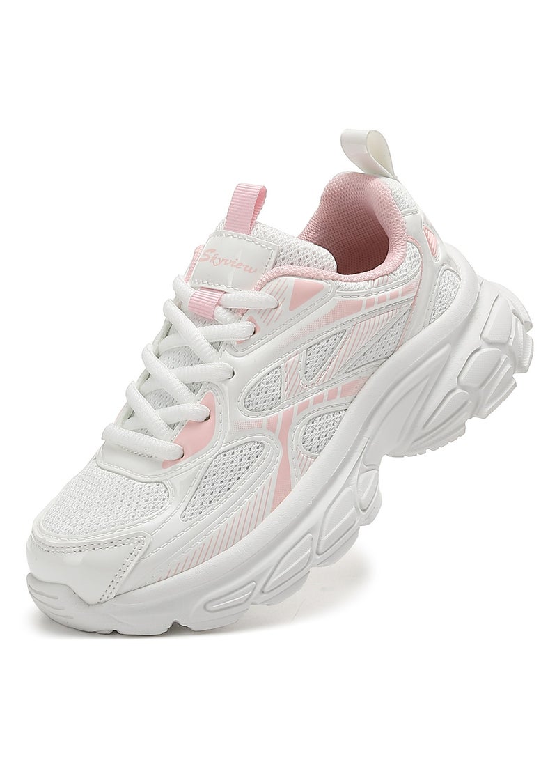 Sky View Boys Girls Shoes Kids Sneakers Tennis Running Shoes Lace-up Unisex Lightweight Breathable Walking Shoes High Quality Glossy Material Fashin Sports Shoes For Children's