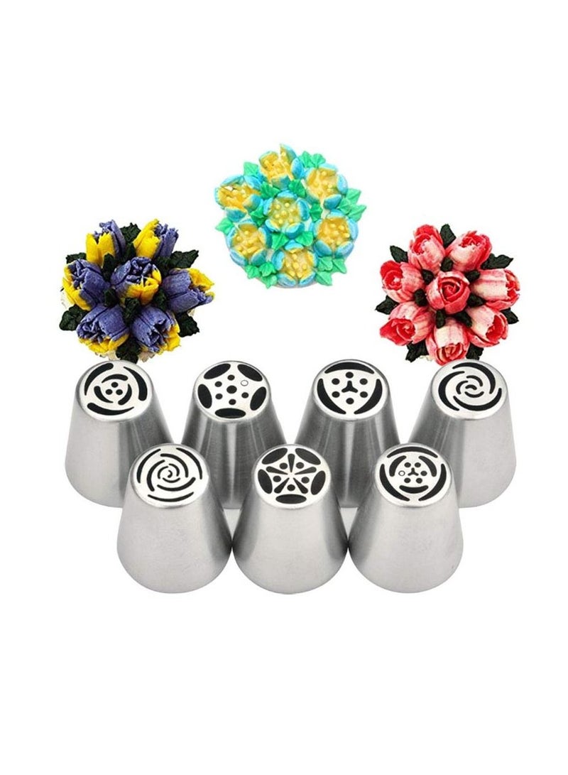 SYOSI Russian Tulip Flower Cake, Cream Pastry Baking Decoration Tools 7 Pieces Set, Flower Shaped Frosting Nozzles Kit