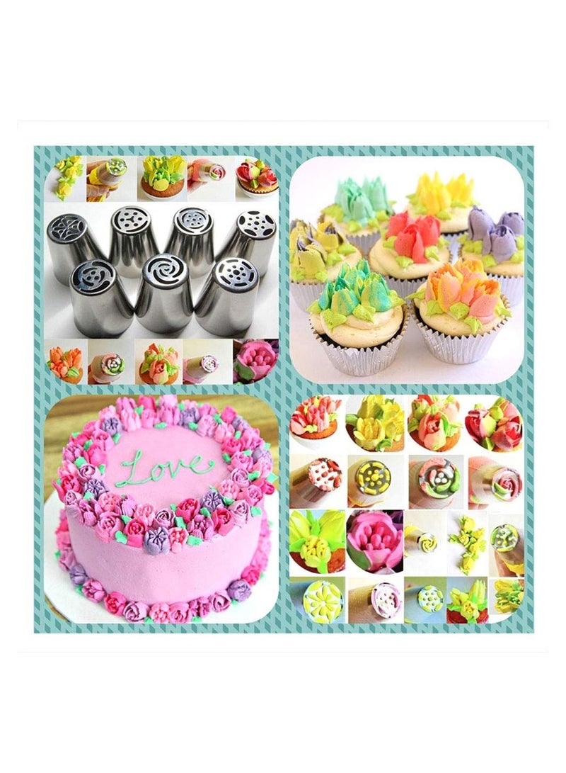 SYOSI Russian Tulip Flower Cake, Cream Pastry Baking Decoration Tools 7 Pieces Set, Flower Shaped Frosting Nozzles Kit