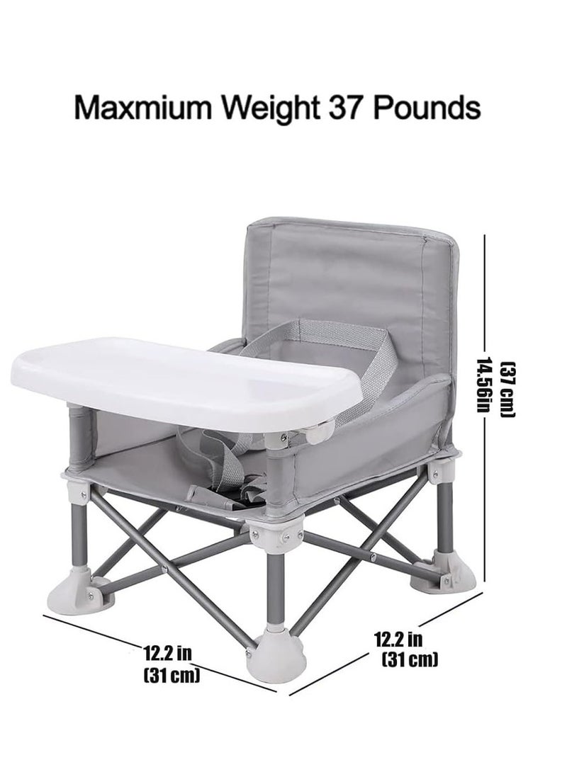 Portable Travel Booster Seat with Tray| Folding Baby Seat Booster High Chair for Dining Table| Compact Camping Chair for Lawn, Beach Indoor/Outdoor Use| Toddlers, Kids (Grey)