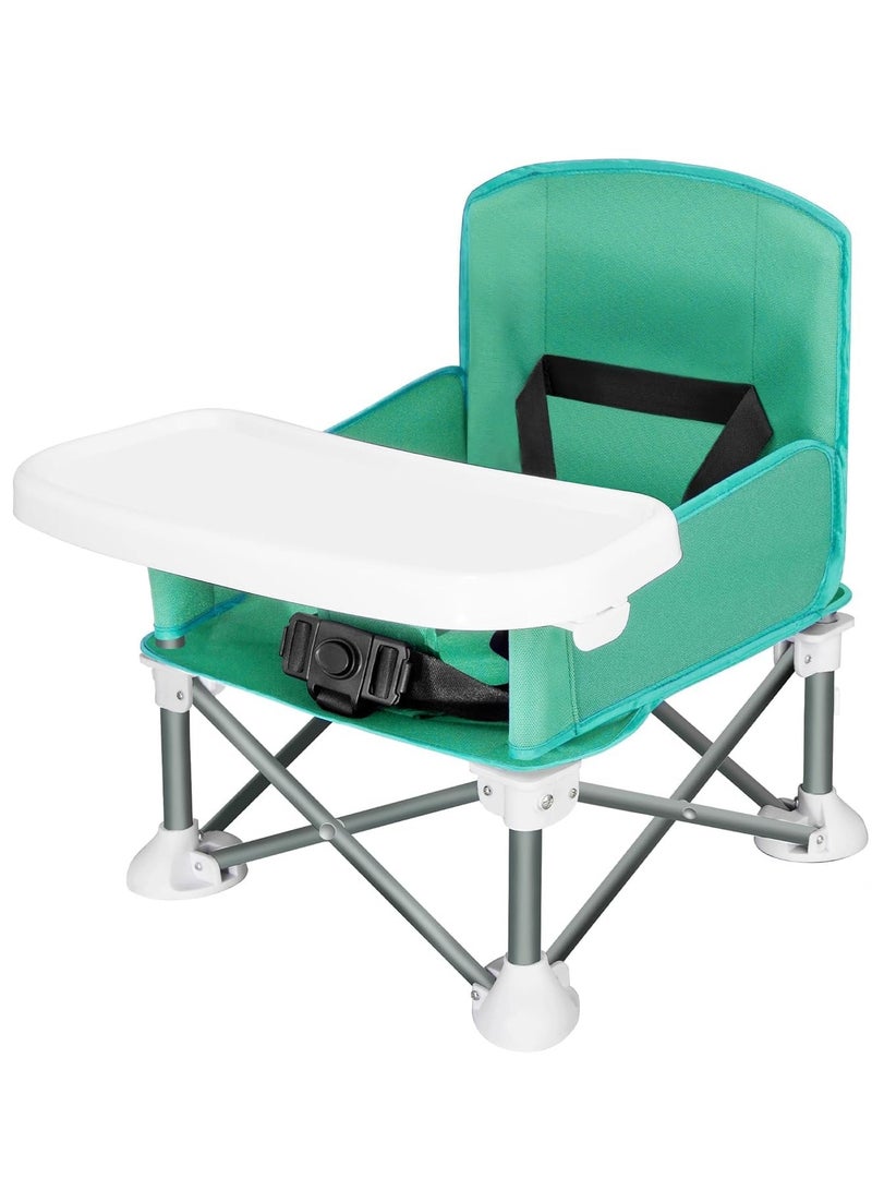 Portable Travel Booster Seat with Tray| Folding Baby Seat Booster High Chair for Dining Table| Compact Camping Chair for Lawn, Beach Indoor/Outdoor Use| Toddlers, Kids (Green)