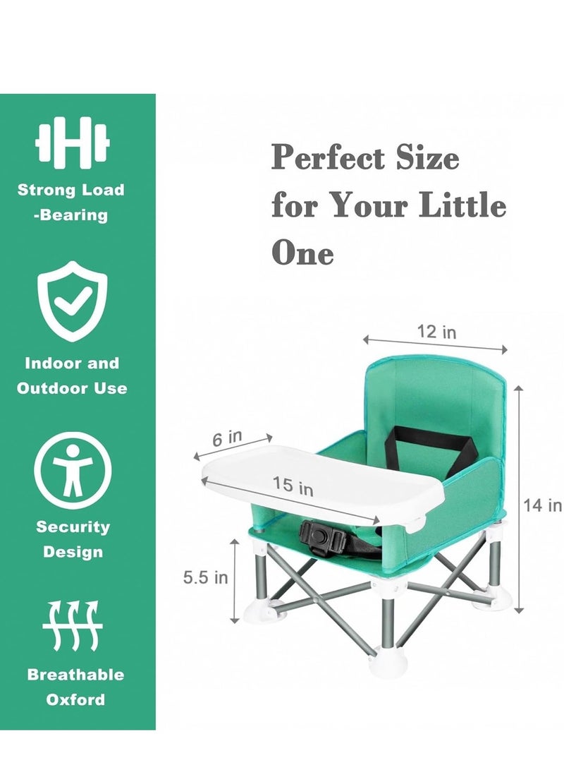 Portable Travel Booster Seat with Tray| Folding Baby Seat Booster High Chair for Dining Table| Compact Camping Chair for Lawn, Beach Indoor/Outdoor Use| Toddlers, Kids (Green)