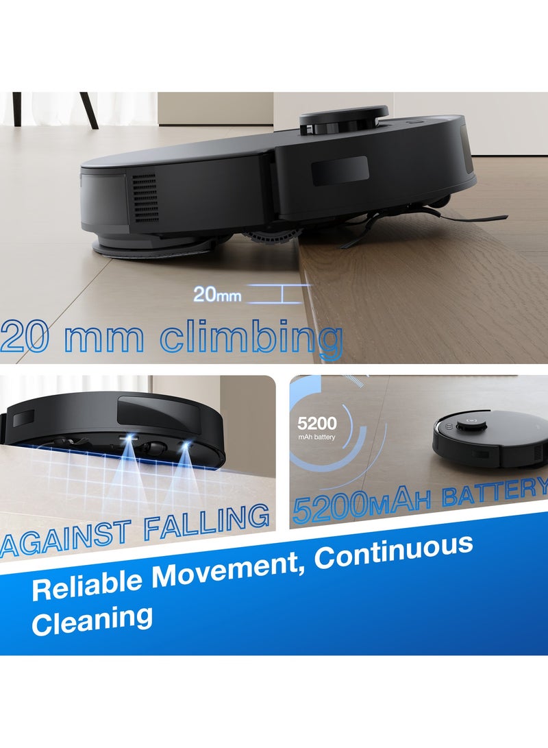 Deebot Robot Vacuum Cleaner with Mop, 8000Pa Strongest Suction Robotic Vacuum, Anti-Hair Tangle, Deep Sweeping and Mopping, 6400mAh Battery 45 W N20 PRO Black