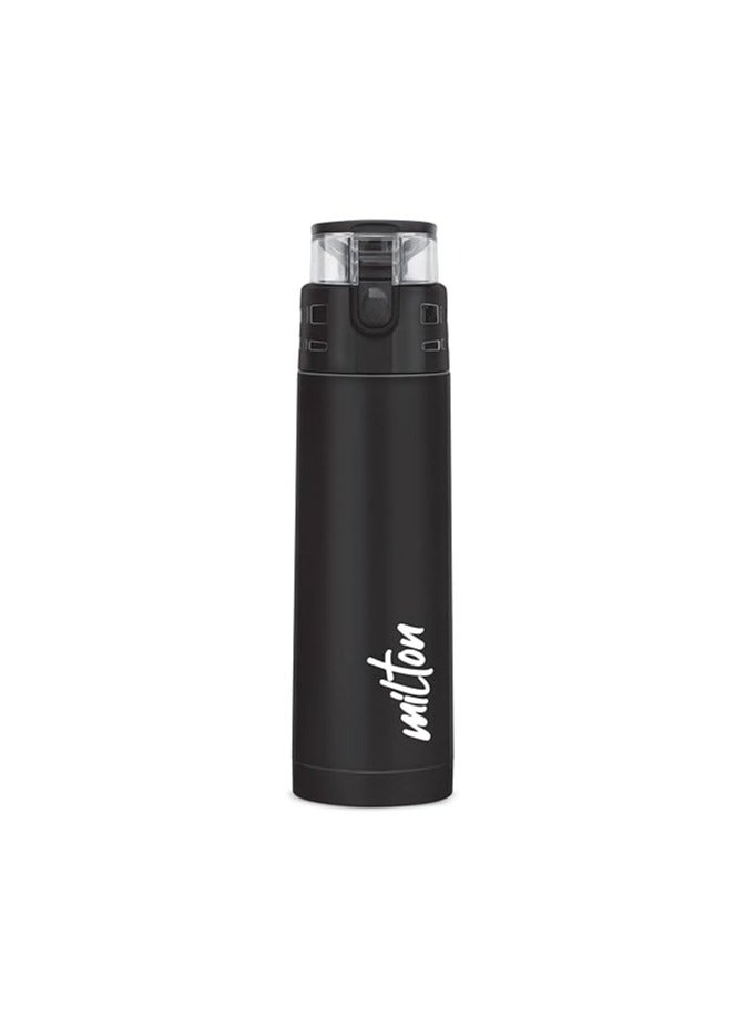 Milton Aura 1000 Thermosteel Bottle, 1.05 Litre, Black | 24 Hours Hot and Cold | Easy to Carry | Rust & Leak Proof | Tea | Coffee | Office| Gym | Home | Kitchen | Hiking | Trekking | Travel Bottle