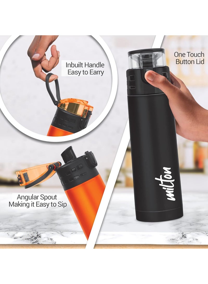 Milton Aura 1000 Thermosteel Bottle, 1.05 Litre, Black | 24 Hours Hot and Cold | Easy to Carry | Rust & Leak Proof | Tea | Coffee | Office| Gym | Home | Kitchen | Hiking | Trekking | Travel Bottle