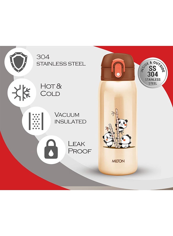390ml Vacuum Insulated Kids Water Bottle with One Touch Safety Lock, Convenient for Sipping, Stainless Steel, Keeps Drinks Hot and Cold, Thermos Flask for School - Boys & Girls - Jolly - Brown Brown