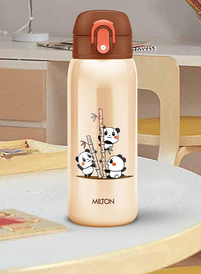 390ml Vacuum Insulated Kids Water Bottle with One Touch Safety Lock, Convenient for Sipping, Stainless Steel, Keeps Drinks Hot and Cold, Thermos Flask for School - Boys & Girls - Jolly - Brown Brown