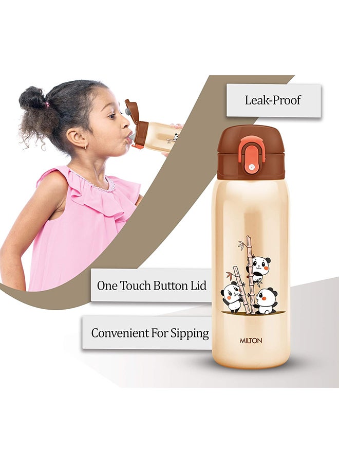 390ml Vacuum Insulated Kids Water Bottle with One Touch Safety Lock, Convenient for Sipping, Stainless Steel, Keeps Drinks Hot and Cold, Thermos Flask for School - Boys & Girls - Jolly - Brown Brown