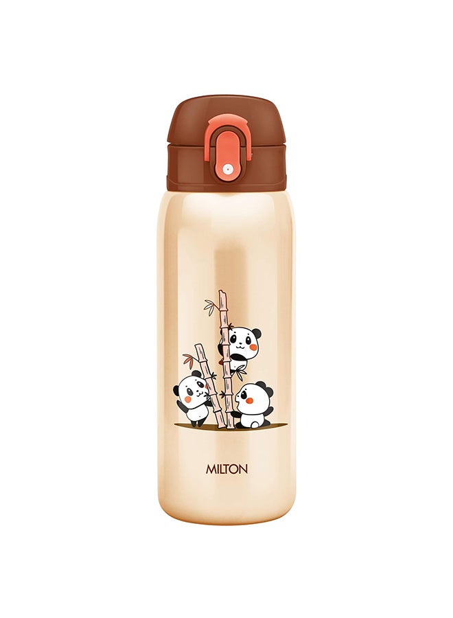 390ml Vacuum Insulated Kids Water Bottle with One Touch Safety Lock, Convenient for Sipping, Stainless Steel, Keeps Drinks Hot and Cold, Thermos Flask for School - Boys & Girls - Jolly - Brown Brown