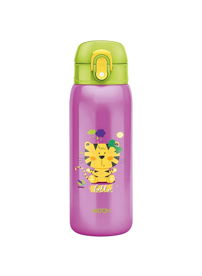 390ml Vacuum Insulated Kids Water Bottle with One Touch Safety Lock, Convenient for Sipping, Stainless Steel, Keeps Drinks Hot and Cold, Thermos Flask for School - Boys & Girls - Jolly Purple