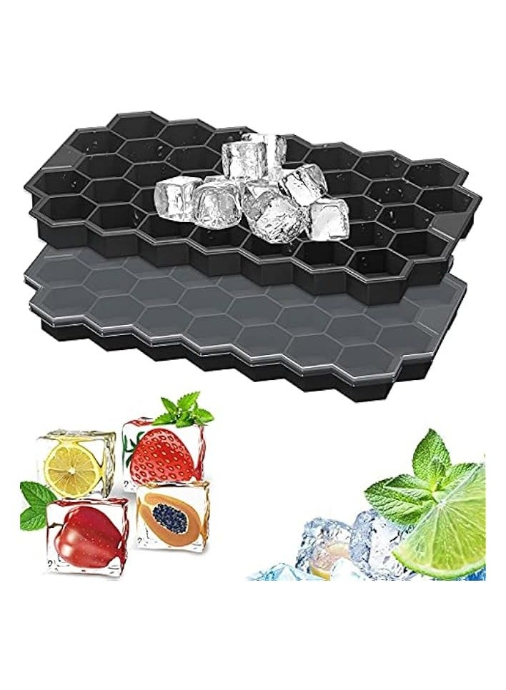 Ice Cube Tray with Silicone Removable Lid, 37 Honeycomb cubes, Flexible and Easy Release for Freezer, Cold Drinks, Cocktails