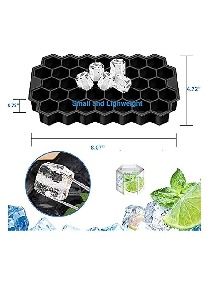 Ice Cube Tray with Silicone Removable Lid, 37 Honeycomb cubes, Flexible and Easy Release for Freezer, Cold Drinks, Cocktails