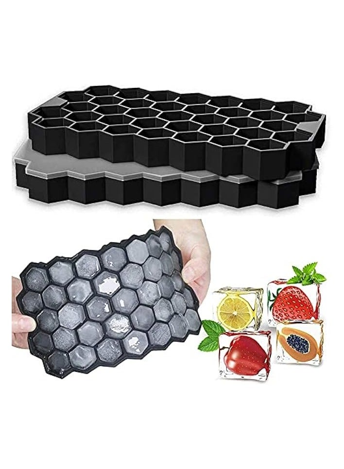 Ice Cube Tray with Silicone Removable Lid, 37 Honeycomb cubes, Flexible and Easy Release for Freezer, Cold Drinks, Cocktails