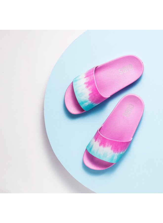 Tie Dyed Everyday Wear Eco-Friendly Pvc Slides For Girls Lightweight Easy To Wash And Anti-Slip Soles