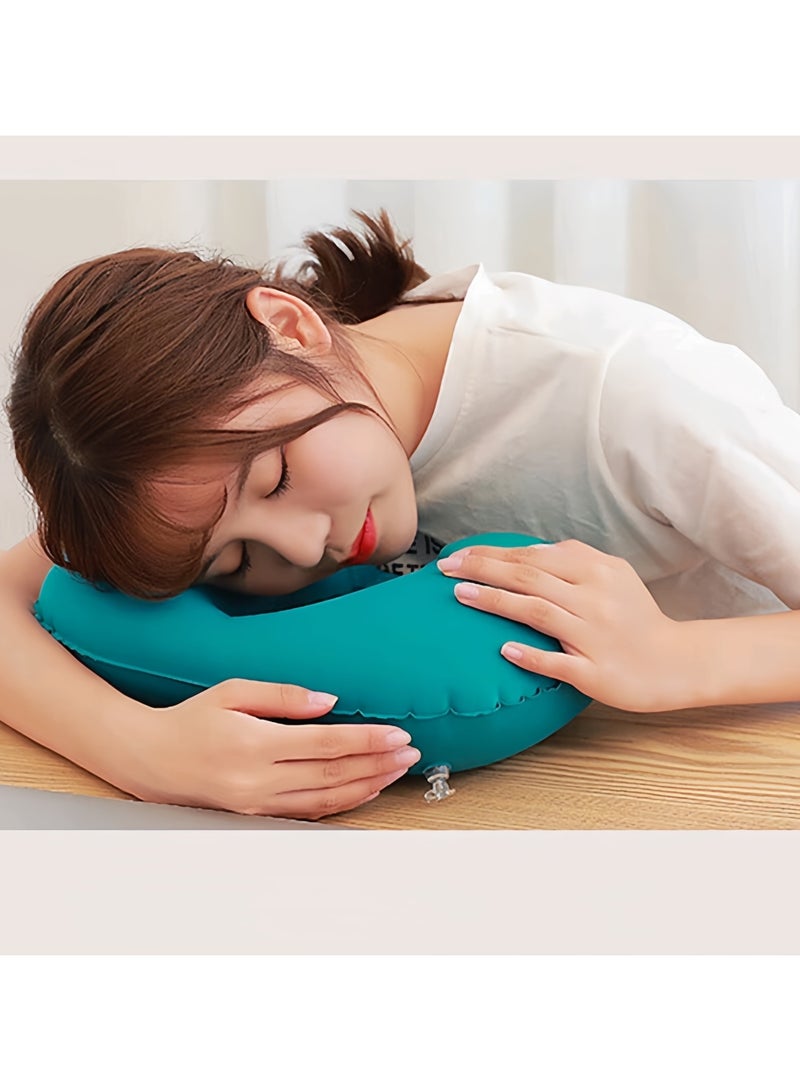 Inflatable U-shaped Pillow,Air Pillow Core Ofice Pillow, Portable Cervical Pillow, Inflatable Travel Pillow with Built-in Pump, Neck Support Pillow for Rest On Airplanes, In Office(Green)