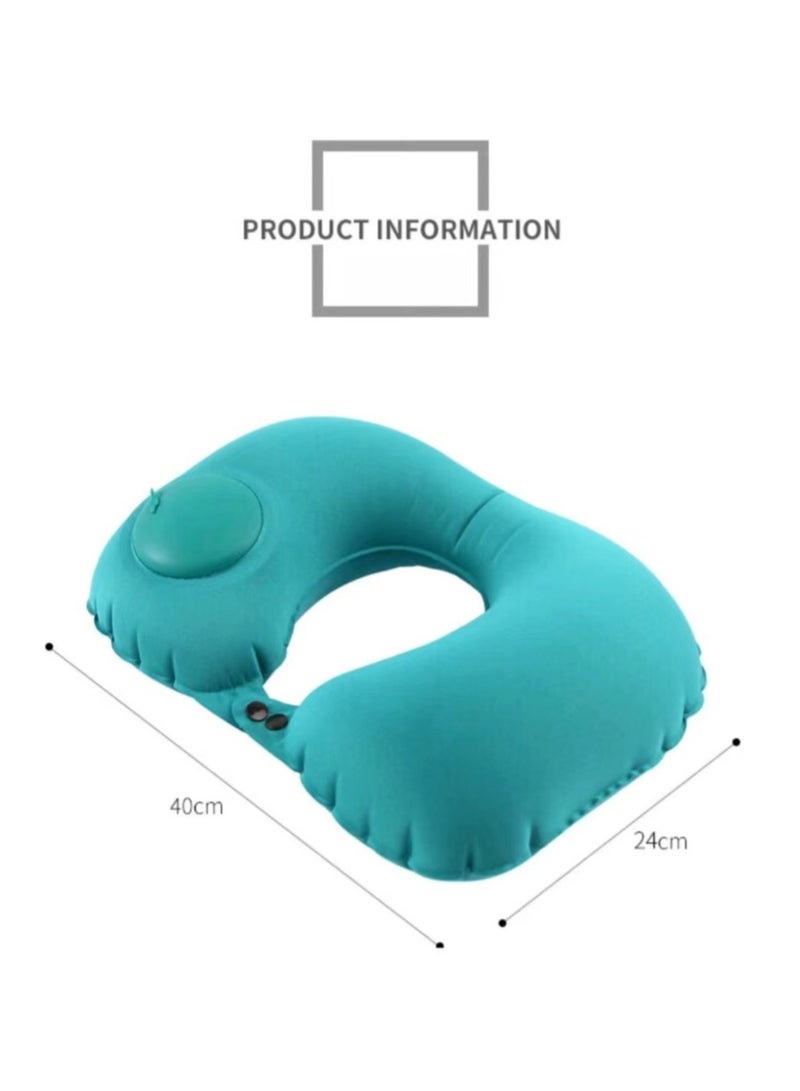 Inflatable U-shaped Pillow,Air Pillow Core Ofice Pillow, Portable Cervical Pillow, Inflatable Travel Pillow with Built-in Pump, Neck Support Pillow for Rest On Airplanes, In Office(Green)