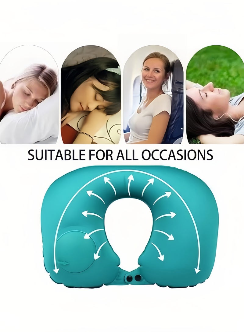 Inflatable U-shaped Pillow,Air Pillow Core Ofice Pillow, Portable Cervical Pillow, Inflatable Travel Pillow with Built-in Pump, Neck Support Pillow for Rest On Airplanes, In Office(Green)