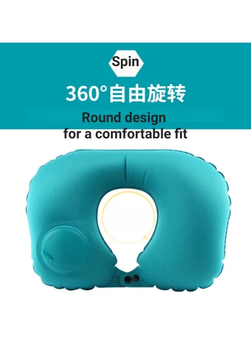 Inflatable U-shaped Pillow,Air Pillow Core Ofice Pillow, Portable Cervical Pillow, Inflatable Travel Pillow with Built-in Pump, Neck Support Pillow for Rest On Airplanes, In Office(Green)