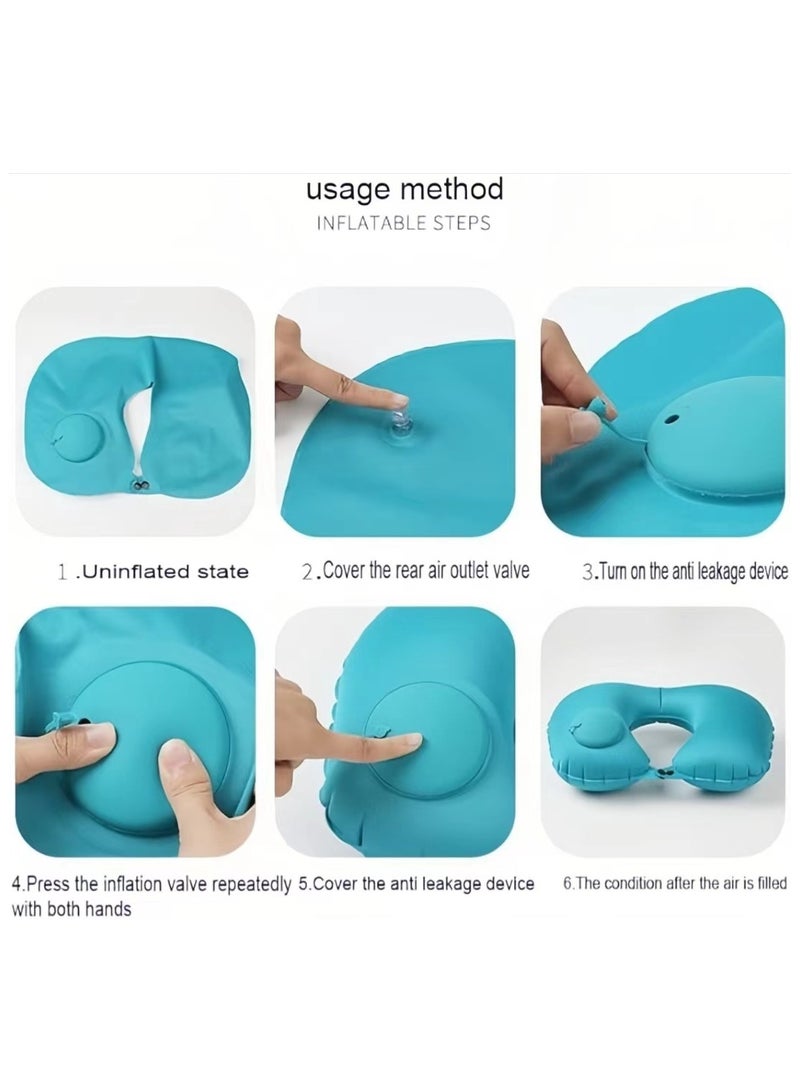 Inflatable U-shaped Pillow,Air Pillow Core Ofice Pillow, Portable Cervical Pillow, Inflatable Travel Pillow with Built-in Pump, Neck Support Pillow for Rest On Airplanes, In Office(Green)