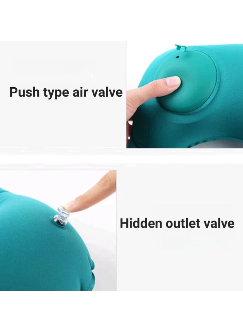 Inflatable U-shaped Pillow,Air Pillow Core Ofice Pillow, Portable Cervical Pillow, Inflatable Travel Pillow with Built-in Pump, Neck Support Pillow for Rest On Airplanes, In Office(Green)