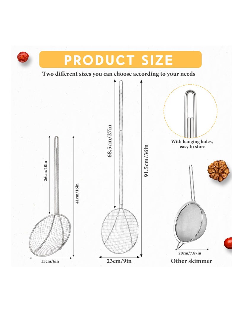 2 Pcs Stainless Steel Round Skimmer, 16 Inch Nickel Plated Wire Stainless Steel Food Strainer Skimmer Spoon Kitchen Spider Skimmer Strainer With Handle, for Cooking Deep Fryer, Pasta, Egg, Fat