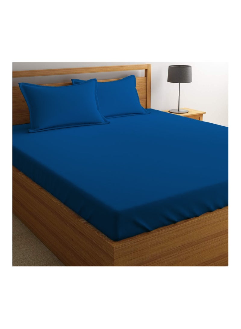 Context King Size Blue 4 PCS Set Soft Wrinkle Free Microfiber Bed Sheet Set with Pillow Covers 1 Flat Sheet 260X267cm 1 Fitted Sheet 200X203cm 2 Pillowcases 50X101cm